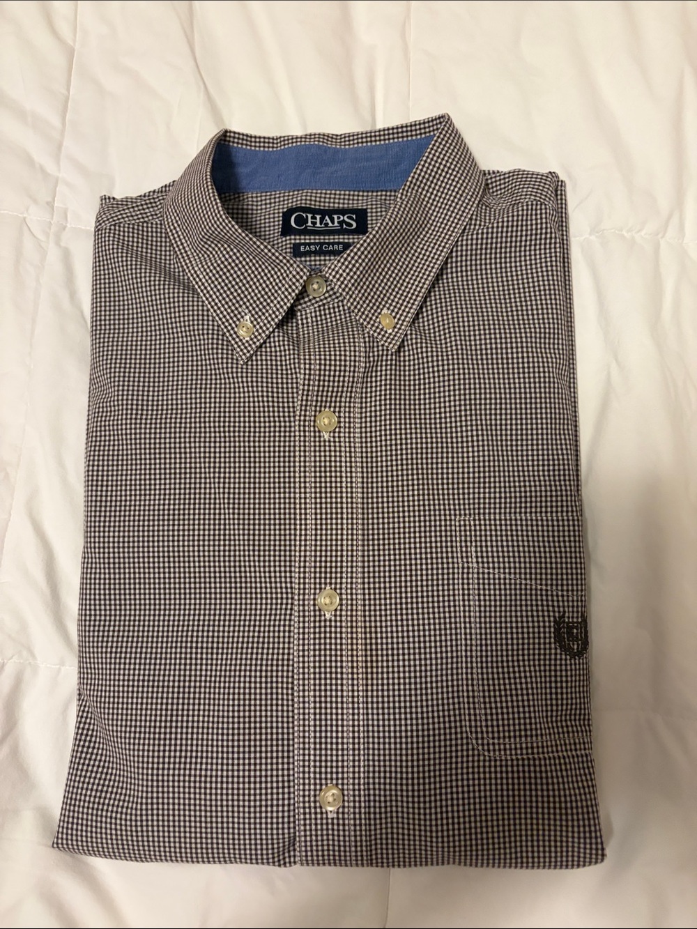 Chaps Men's Blue and Brown Micro-Check Button-Down Shirt